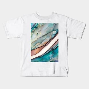 Green, Pink and Gold Abstract Art Kids T-Shirt